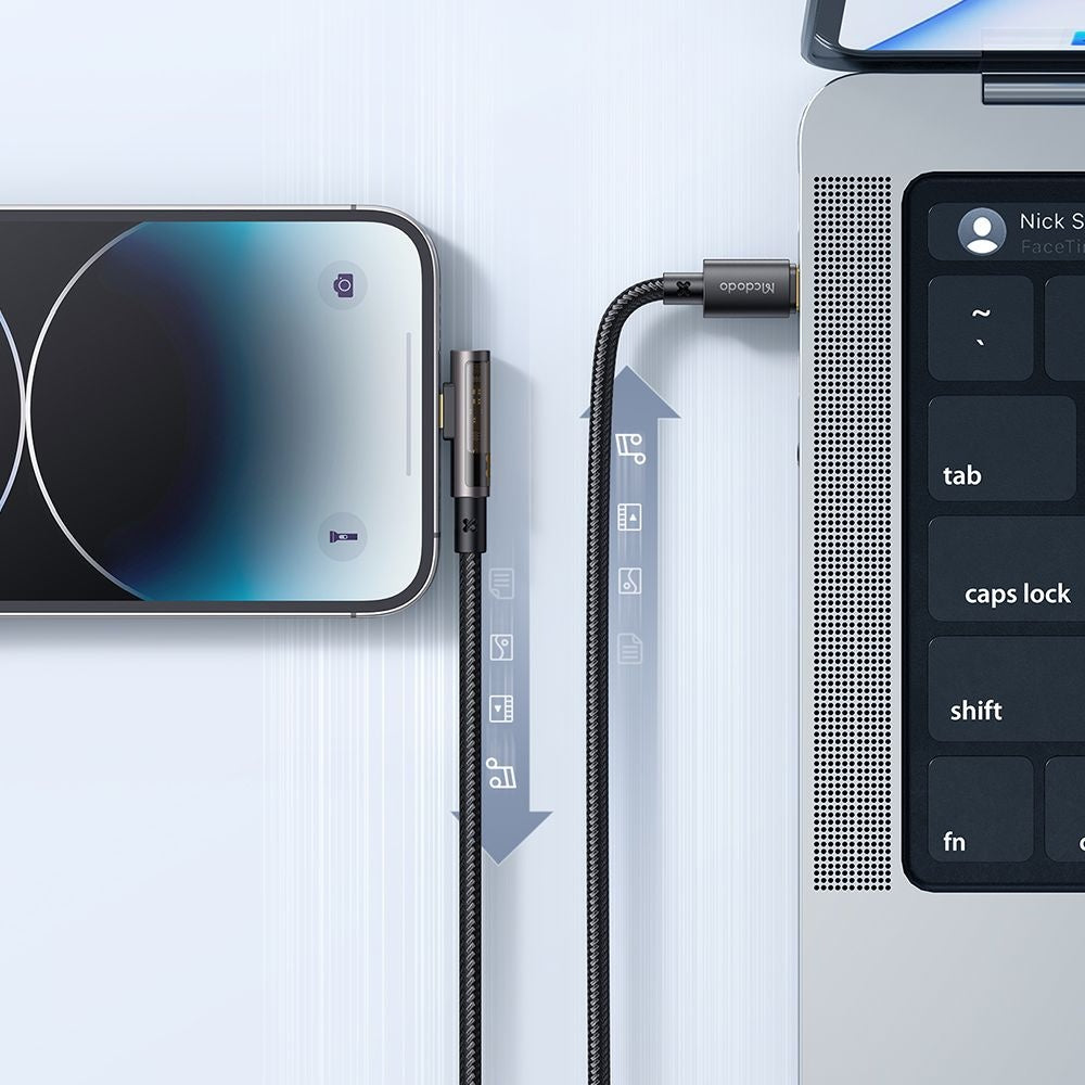 Cablu Mcdodo (CA-3390), USB-C to Lightning, 90 Degree Design, 36W, Transparent Design, 1.2m, Negru