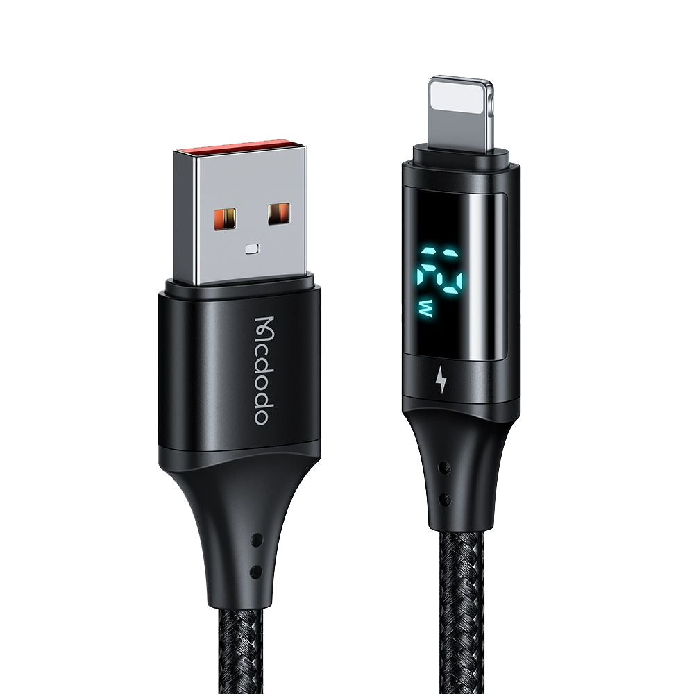 Cablu Mcdodo (CA-1060), USB 2.0 to Lightning, with Digital Display, Nylon Braided, Aluminum Alloy, 3A, 1.2m, Negru