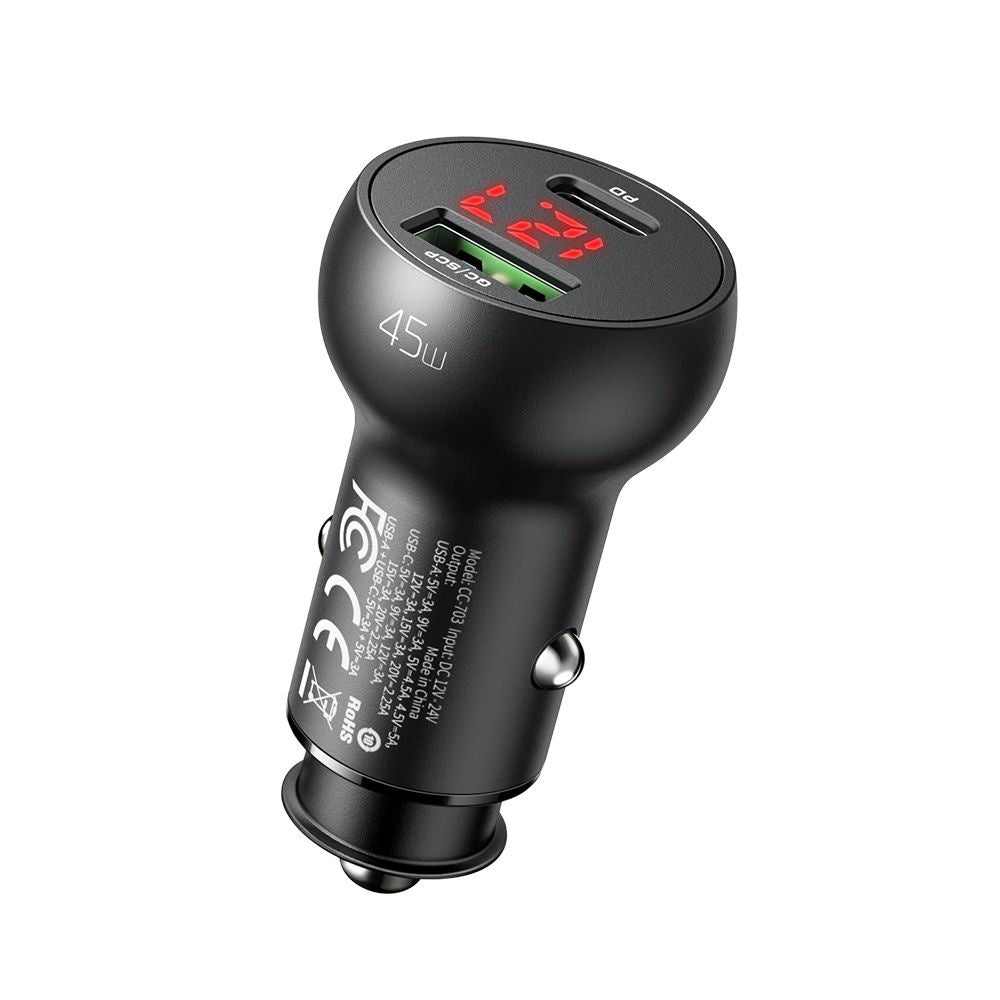 Incarcator Mcdodo Car (CC-7030), Dual Port, Fast Charging, 45W, Digital Display, Multiple Protections, Negru