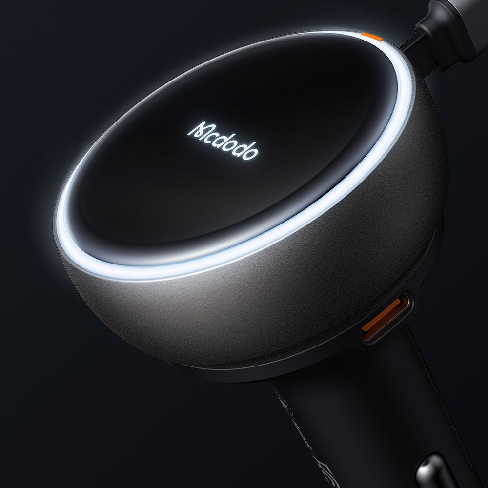 Incarcator Mcdodo Car (CC-4850), with USB-C Retractable Cable, 80W, Dual Port, Indicator Light Ring, 80cm, Negru