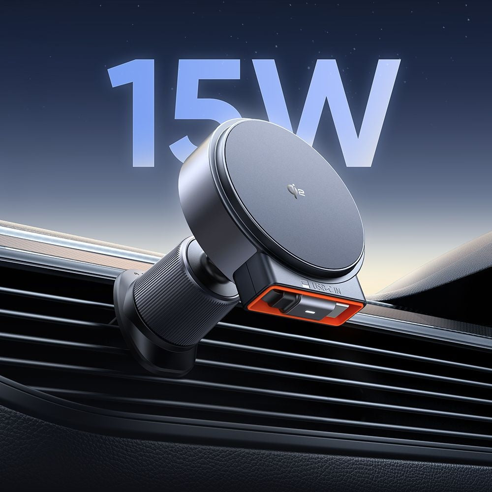 Suport Mcdodo with Wireless Charging (CH-0091), for Air Vent, 15W, Qi2, Built-in Retractable Cable, Auriu Desert