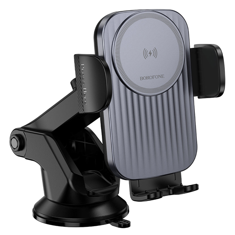 Suport Borofone with Wireless Charging Leading (BH222), for Dashboard/Windshield, Secure Grip, 15W, Negru Metal Grey