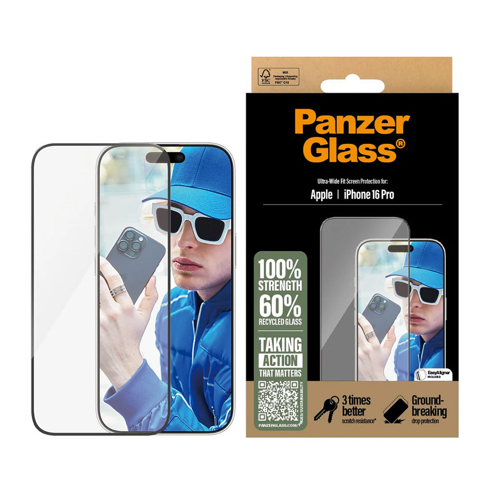 Folie de protectie PanzerGlass® Ultra-Wide Fit compatibil cu iPhone 16 Pro, Negru