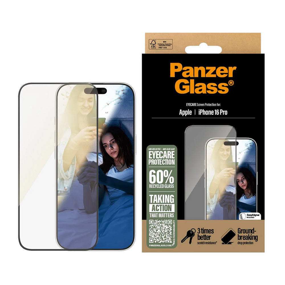 Folie de protectie PanzerGlass® Ultra-Wide Fit EyeCare compatibil cu iPhone 16 Pro, Negru