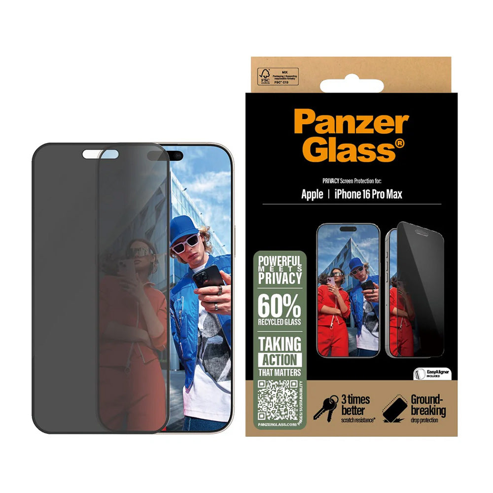 Folie de protectie PanzerGlass® Ultra-Wide Fit Privacy w. EasyAligner compatibil cu iPhone 16 Pro Max, Negru