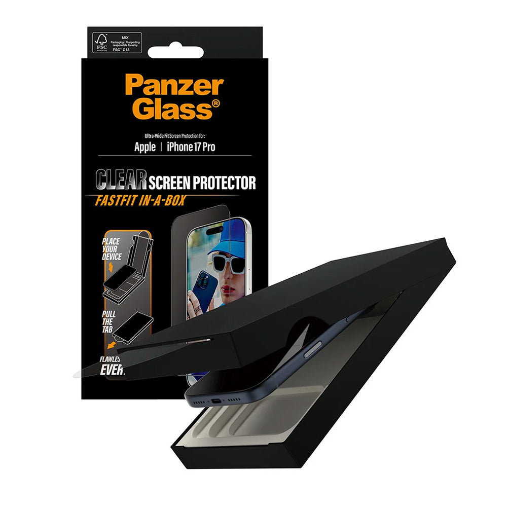 Folie de protectie PanzerGlass® Ultra-Wide Fit w. FASTFIT IN-A-BOX compatibil cu iPhone 17 Pro, Negru