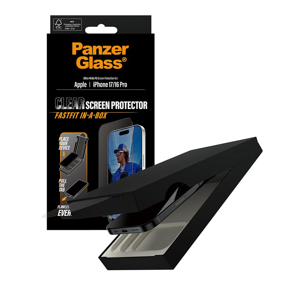 Folie de protectie PanzerGlass® Ultra-Wide Fit w. FASTFIT IN-A-BOX compatibil cu iPhone 17 / iPhone 16 Pro, Negru