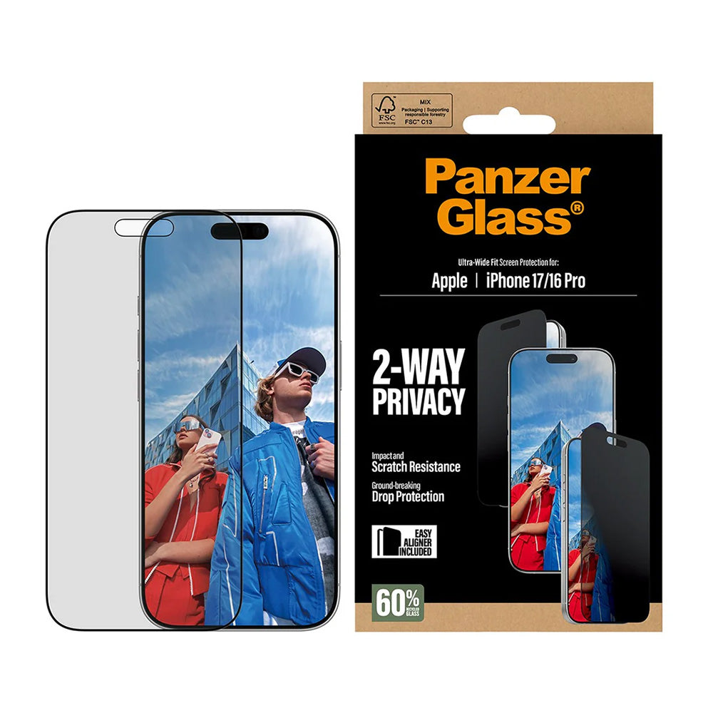 Folie de protectie PanzerGlass® Ultra-Wide Fit 2-Way Privacy w. EasyAligner compatibil cu iPhone 17 / iPhone 16 Pro, Negru