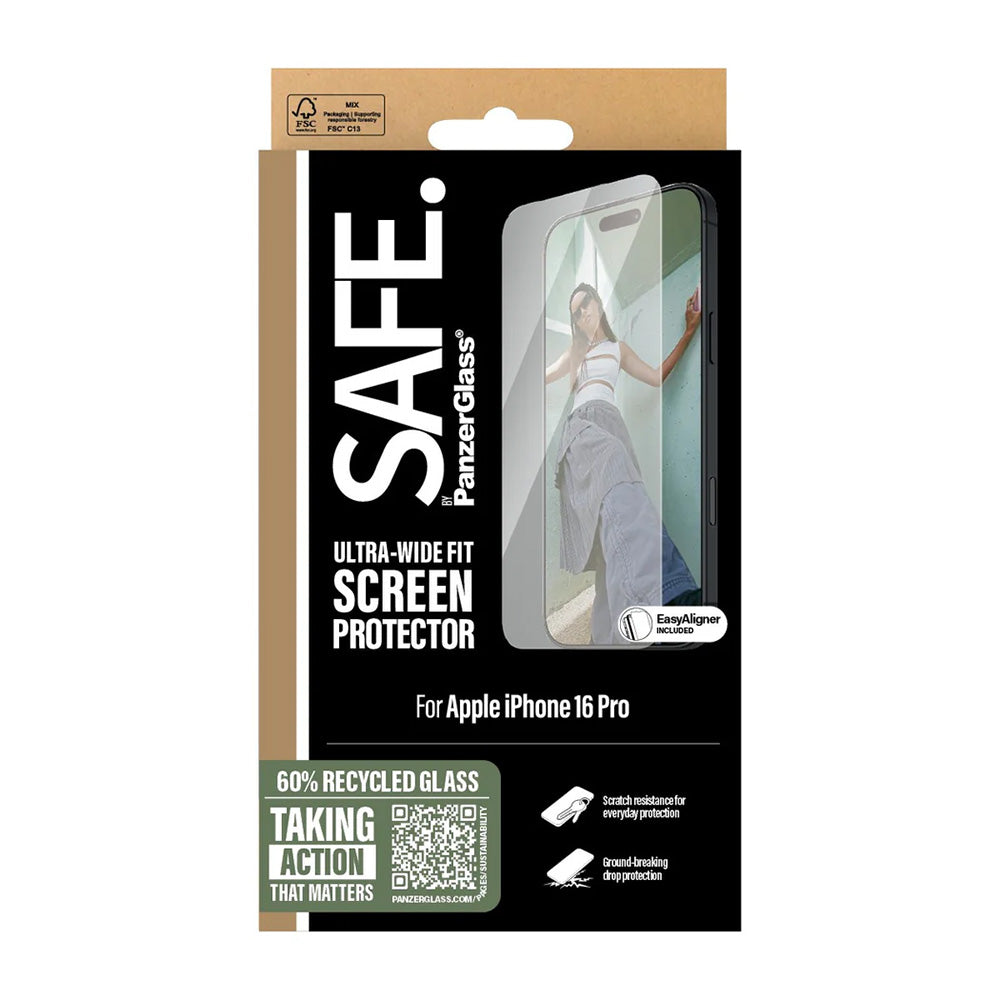 Folie de protectie PanzerGlass® SAFE. Ultra-Wide Fit compatibil cu iPhone 16 Pro, Transparent