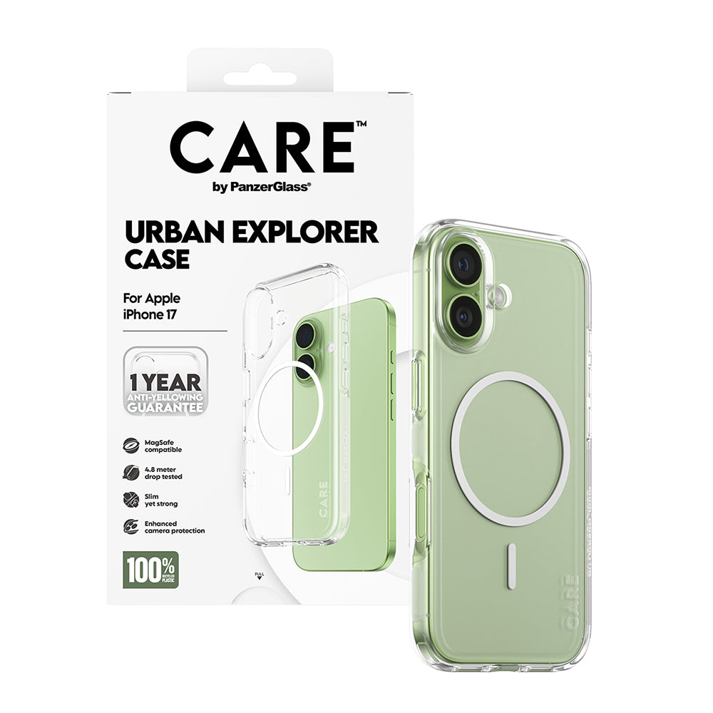 Husa de protectie PanzerGlass® CARE Flagship Urban Explorer White MagSafe compatibil cu iPhone 17, Transparent