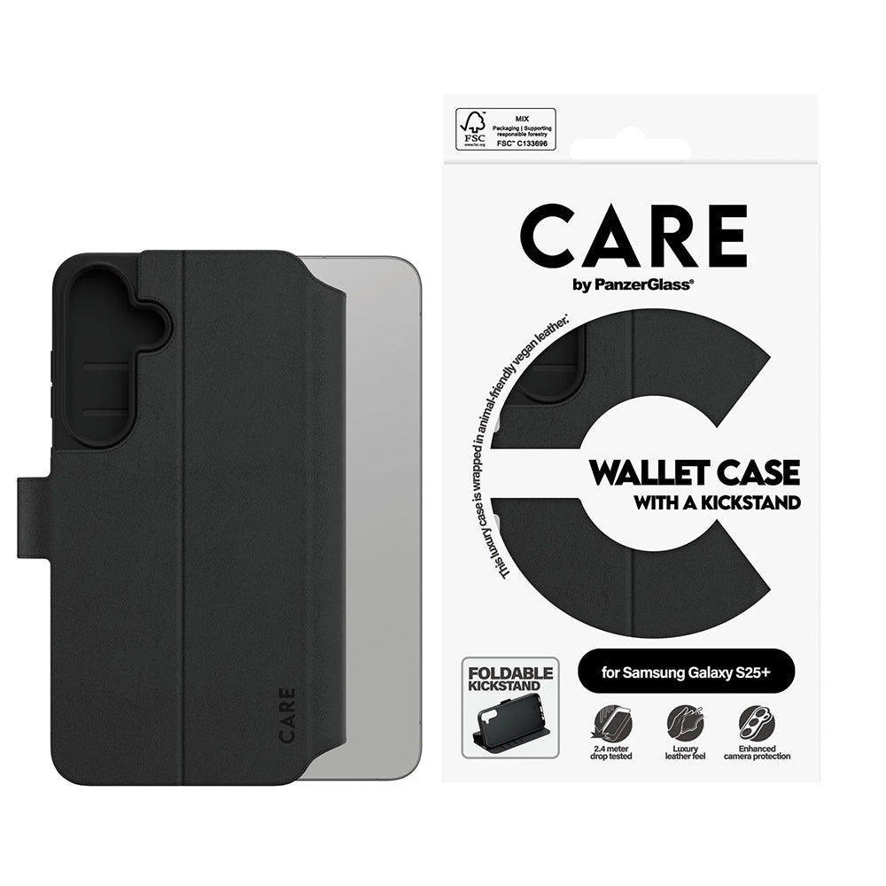 Husa de protectie PanzerGlass® CARE Feature Kickstand Wallet compatibil cu Samsung Galaxy S25 Plus, Negru