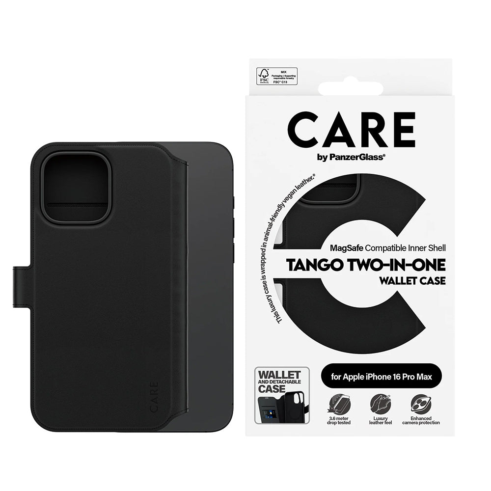 Husa de protectie PanzerGlass® CARE Feature MagSafe Tango Two-in-One Wallet compatibil cu iPhone 16 Pro Max, Negru