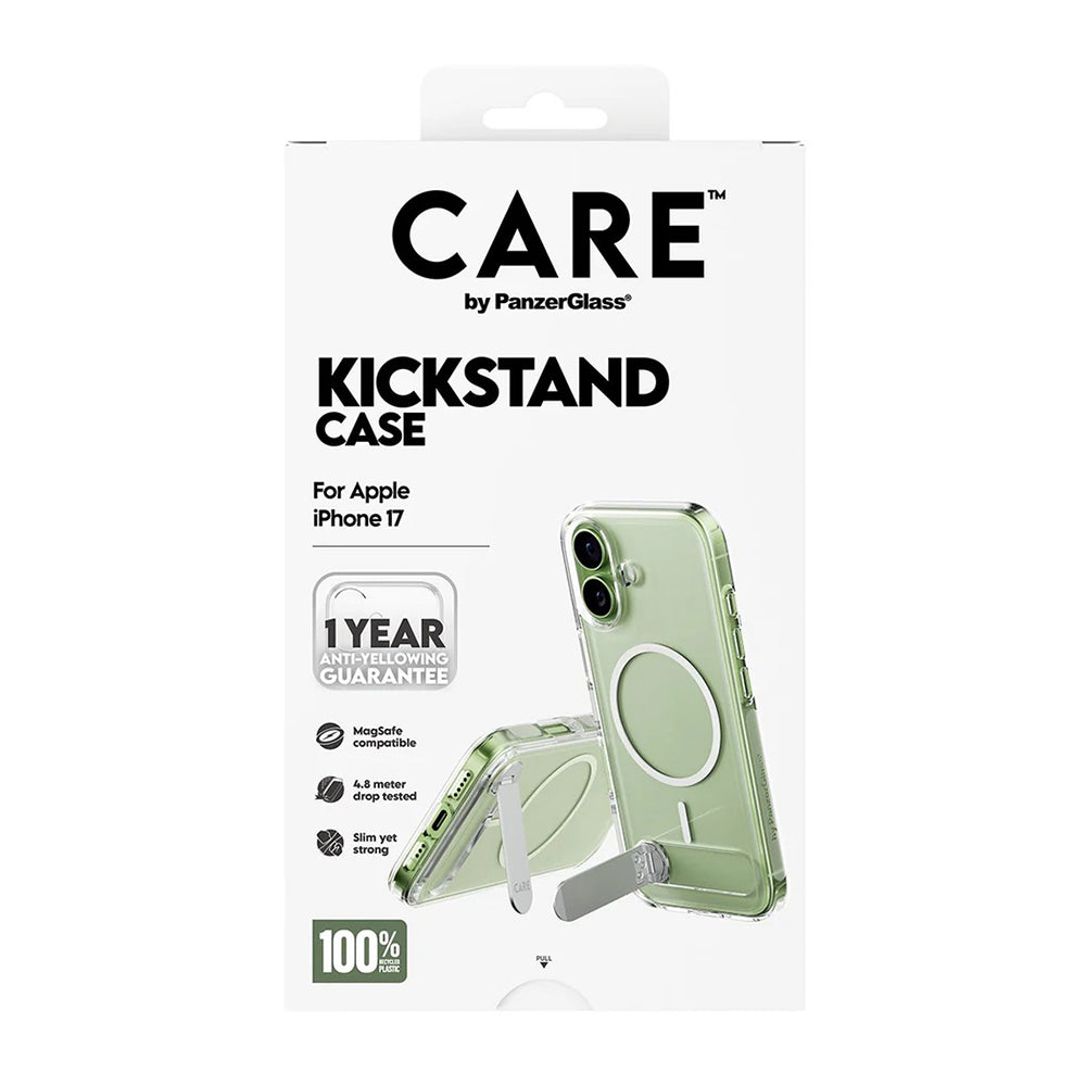 Husa de protectie PanzerGlass® CARE Feature Kickstand MagSafe compatibil cu iPhone 17, Transparent