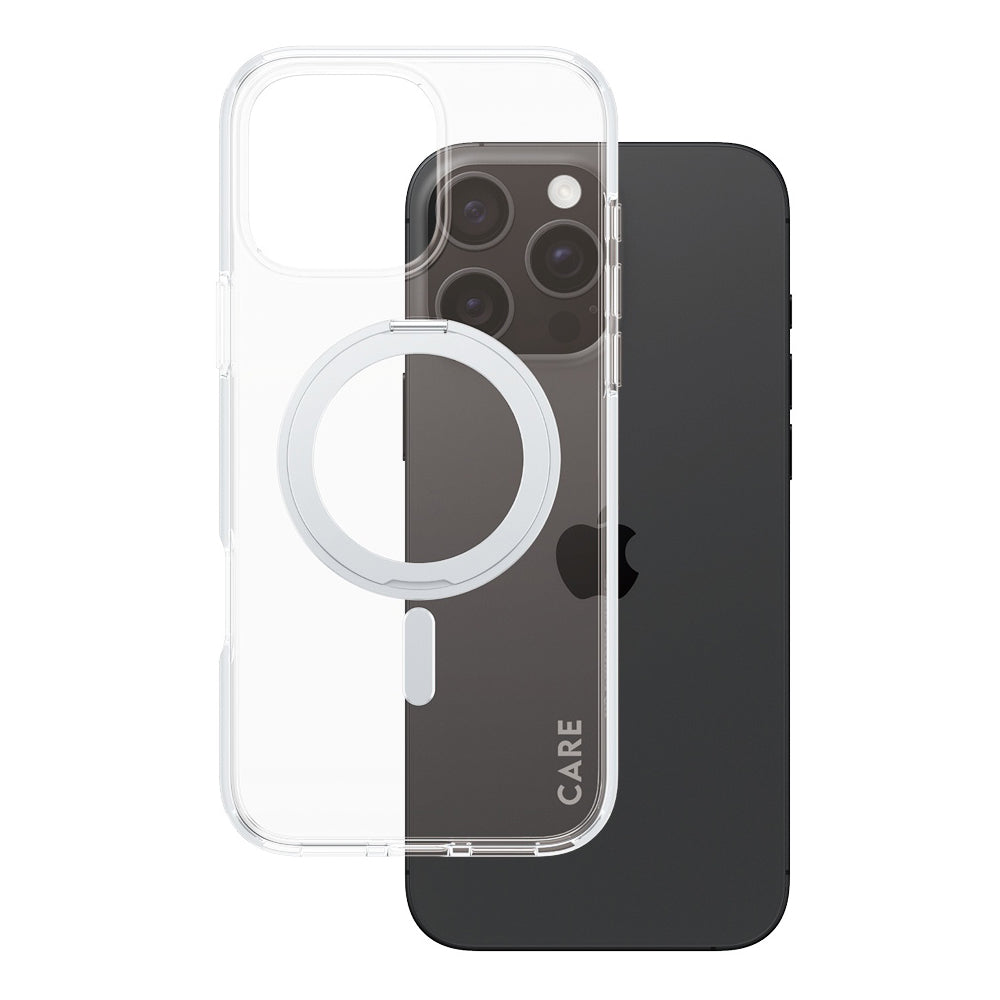 Husa de protectie PanzerGlass® CARE Feature Silver Kickstand & MagSafe compatibil cu iPhone 16 Pro Max, Transparent