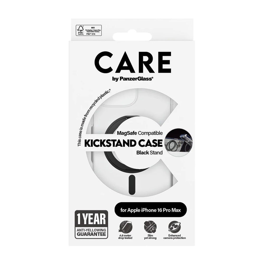 Husa de protectie PanzerGlass® CARE Feature Black Kickstand & MagSafe compatibil cu iPhone 16 Pro Max, Transparent