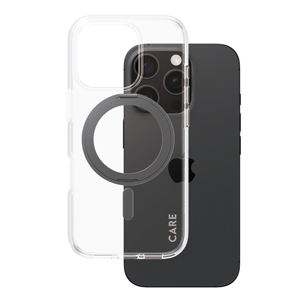 Husa de protectie PanzerGlass® CARE Feature Black Kickstand & MagSafe compatibil cu iPhone 16 Pro, Transparent