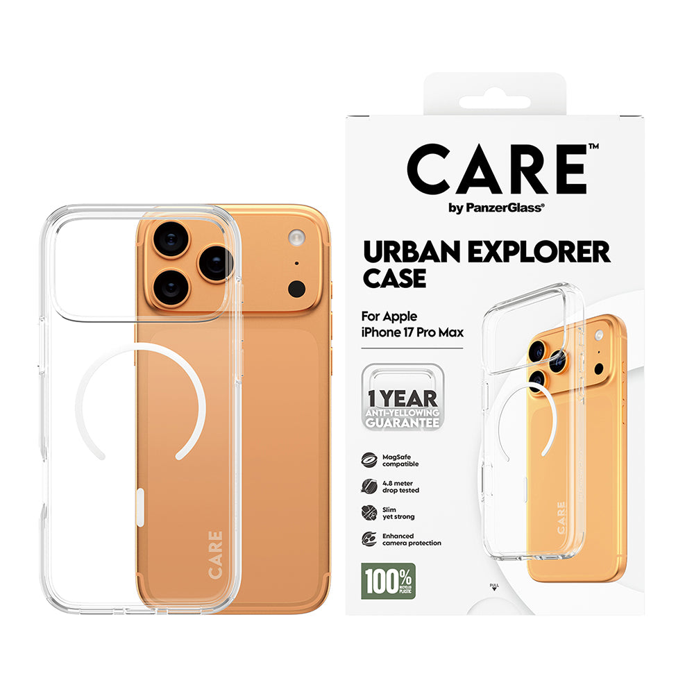 Husa de protectie PanzerGlass® CARE Flagship Urban Explorer White MagSafe compatibil cu iPhone 17 Pro, Transparent