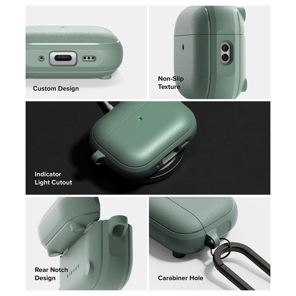 Casti Ringke Protection Case Onyx Magnetic, for AirPods Pro 3, Non-Slip Texture, Carabiner Hole, Sage Green