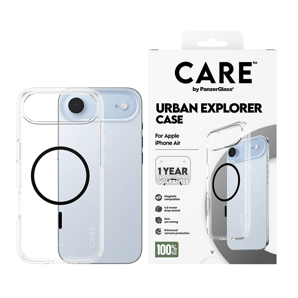 Husa de protectie PanzerGlass® CARE Flagship Urban Explorer Black MagSafe compatibil cu iPhone 17 Air, Transparent