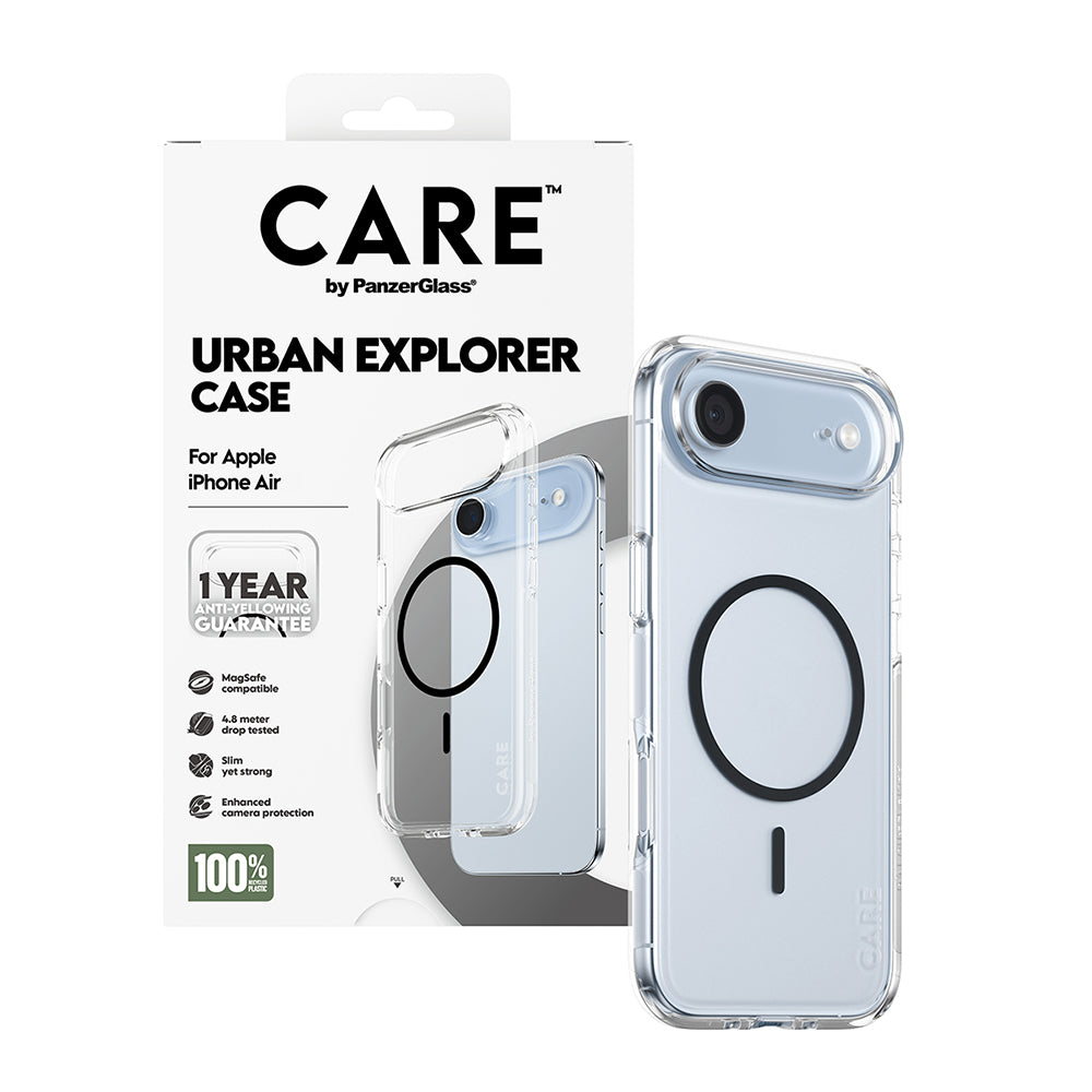 Husa de protectie PanzerGlass® CARE Flagship Urban Explorer Black MagSafe compatibil cu iPhone 17 Air, Transparent