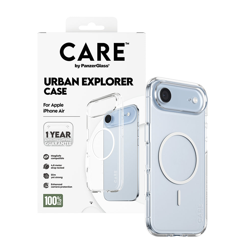 Husa de protectie PanzerGlass® CARE Flagship Urban Explorer White MagSafe compatibil cu iPhone 17 Air, Transparent