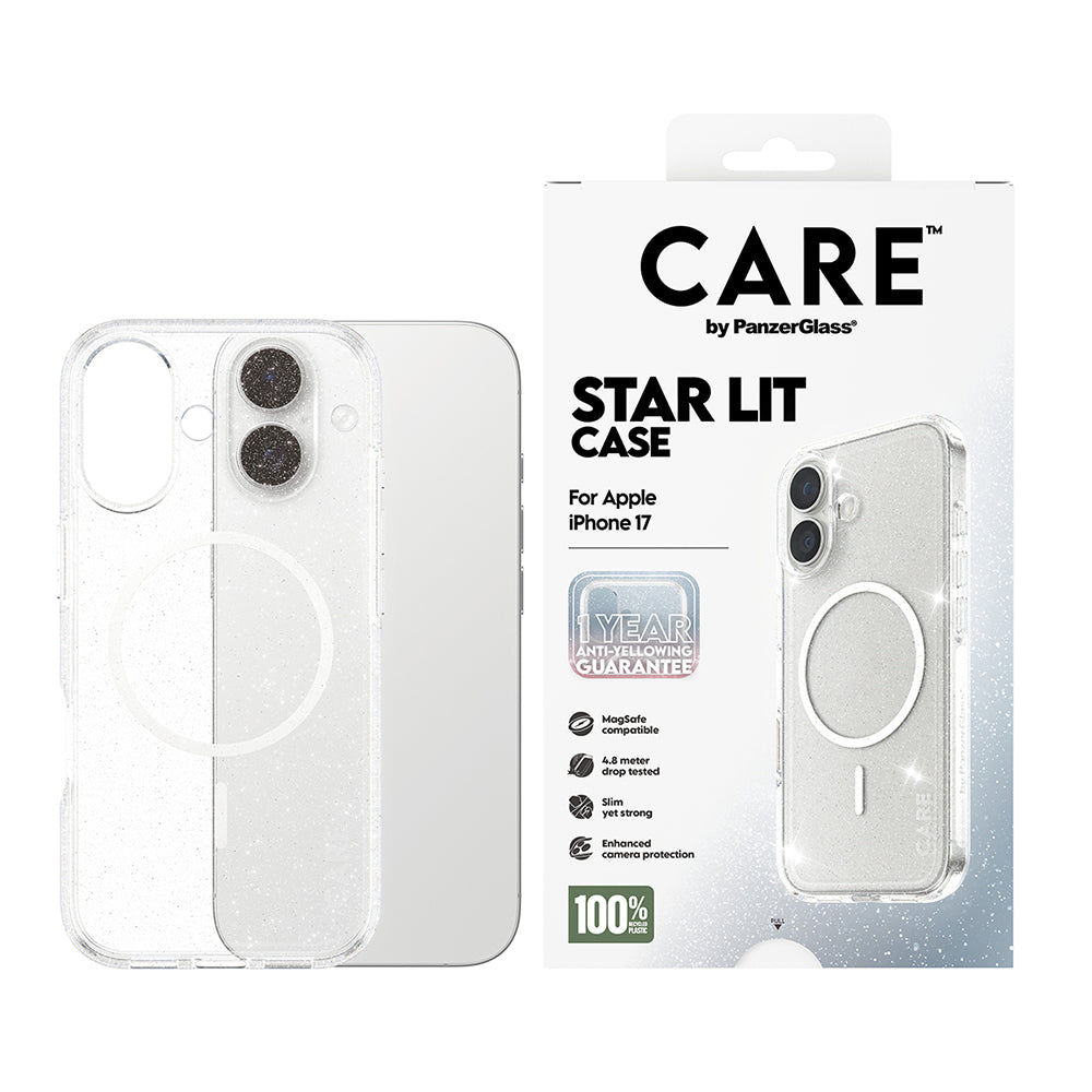 Husa de protectie PanzerGlass® CARE Flagship Urban Explorer Star Lit White MagSafe compatibil cu iPhone 17, Transparent