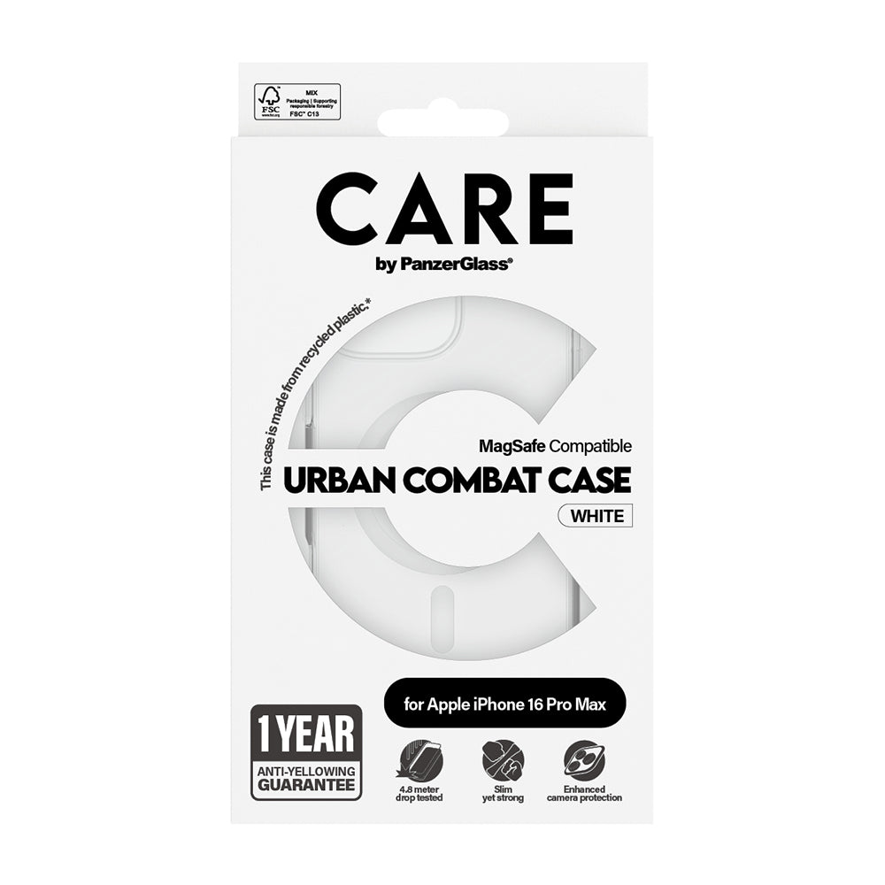 Husa de protectie PanzerGlass® CARE Flagship Urban Combat White MagSafe compatibil cu iPhone 16 Pro, Transparent