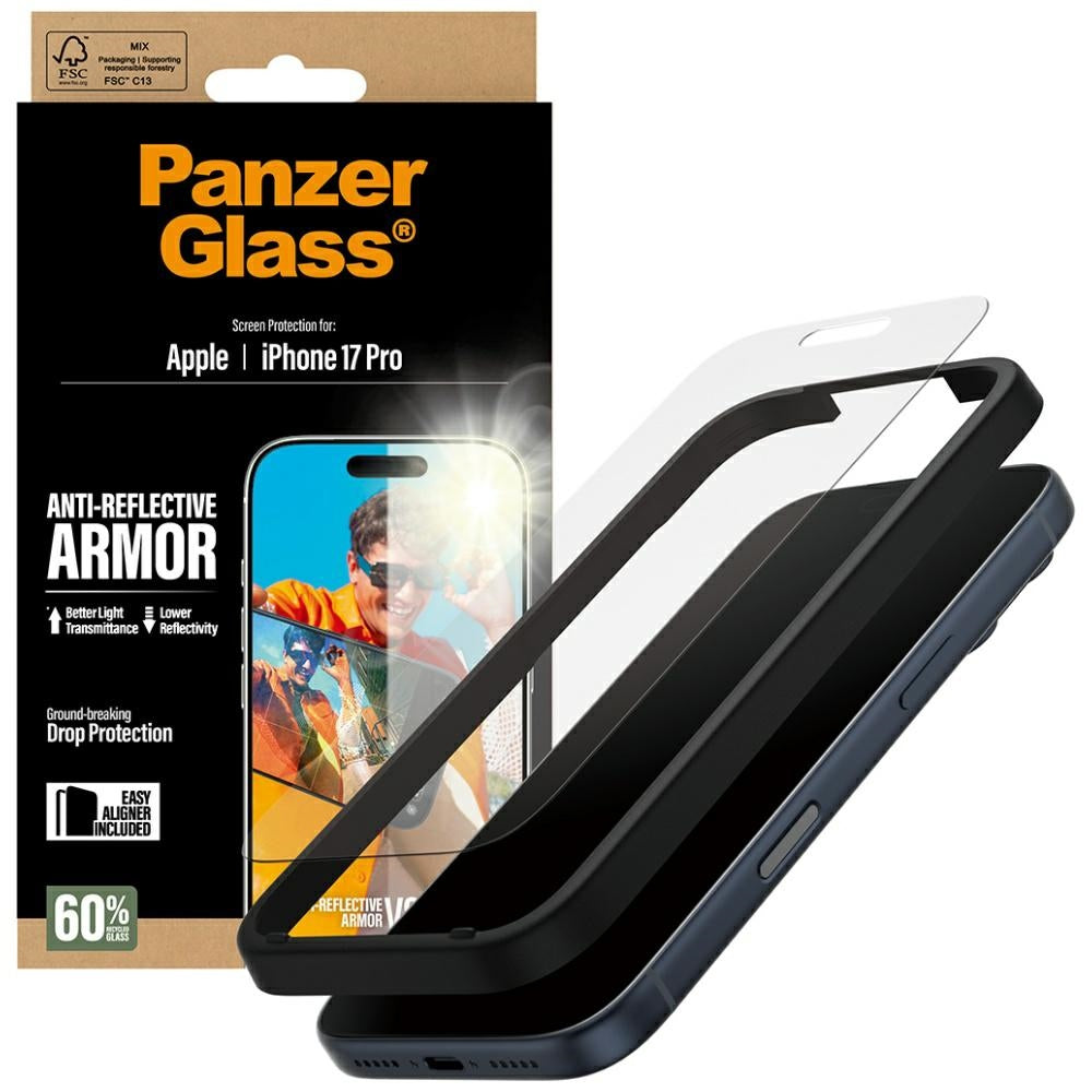 Folie de protectie PanzerGlass® Anti-Reflective Armor w. EasyAligner compatibil cu iPhone 17 Pro, Transparent Mat