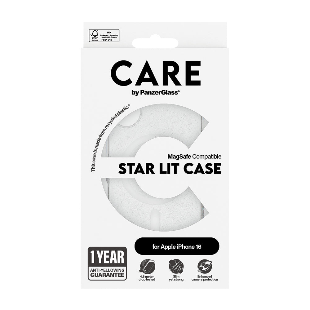 Husa de protectie PanzerGlass® CARE Flagship Urban Combat Star Lit White MagSafe compatibil cu iPhone 16, Transparent