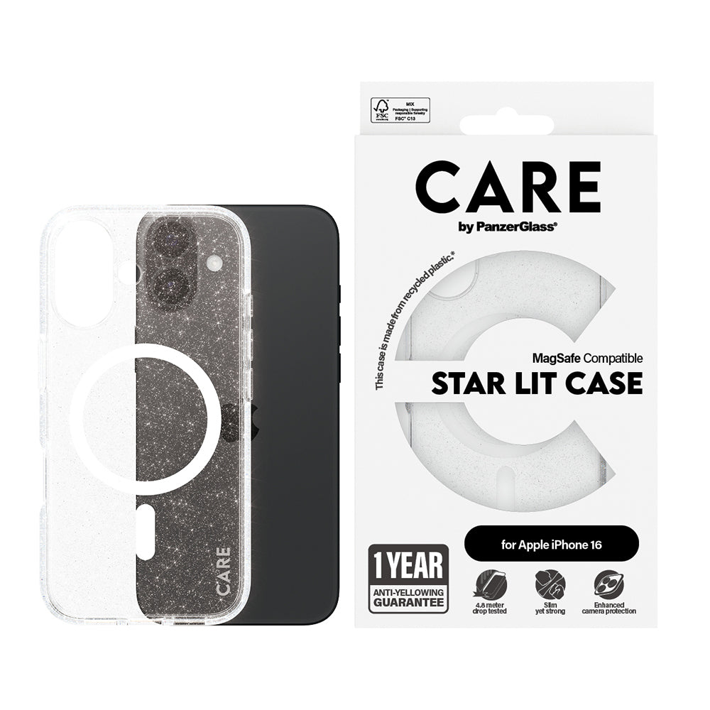 Husa de protectie PanzerGlass® CARE Flagship Urban Combat Star Lit White MagSafe compatibil cu iPhone 16, Transparent