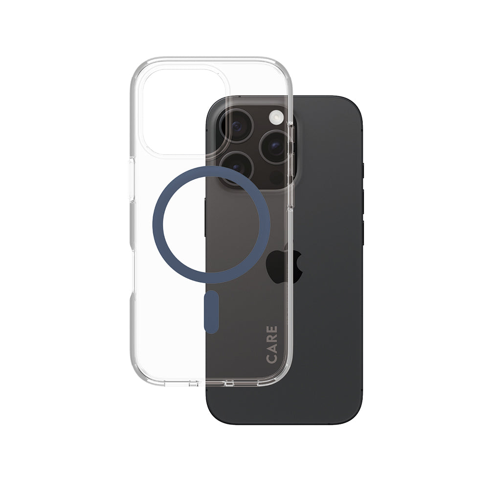 Husa de protectie PanzerGlass® CARE Flagship Urban Combat Blue MagSafe compatibil cu iPhone 16 Pro, Transparent