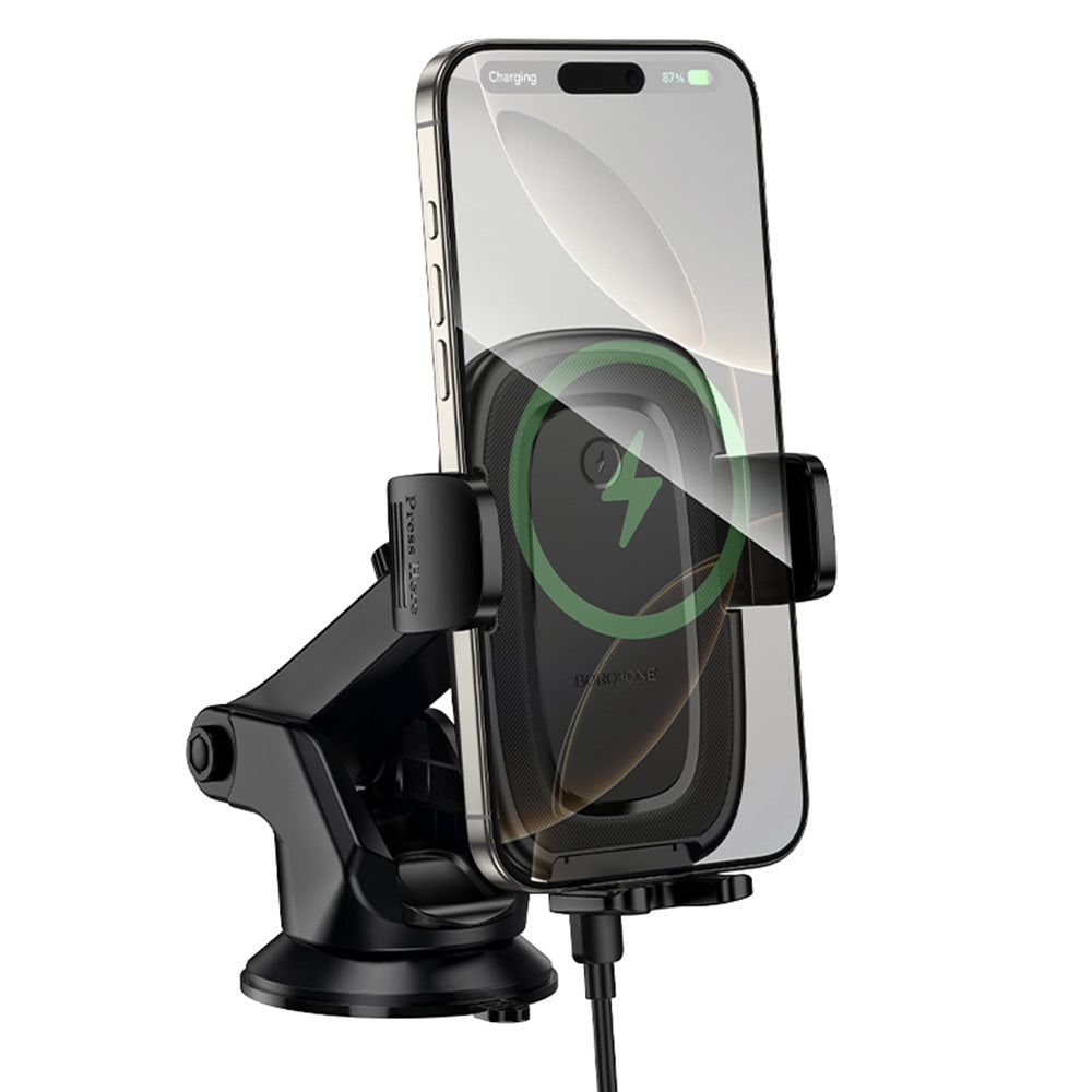 Suport Borofone with Wireless Charging Follower (BH223), for Windshield/Dashboard, 15W, 4.5-7.0inch, Negru