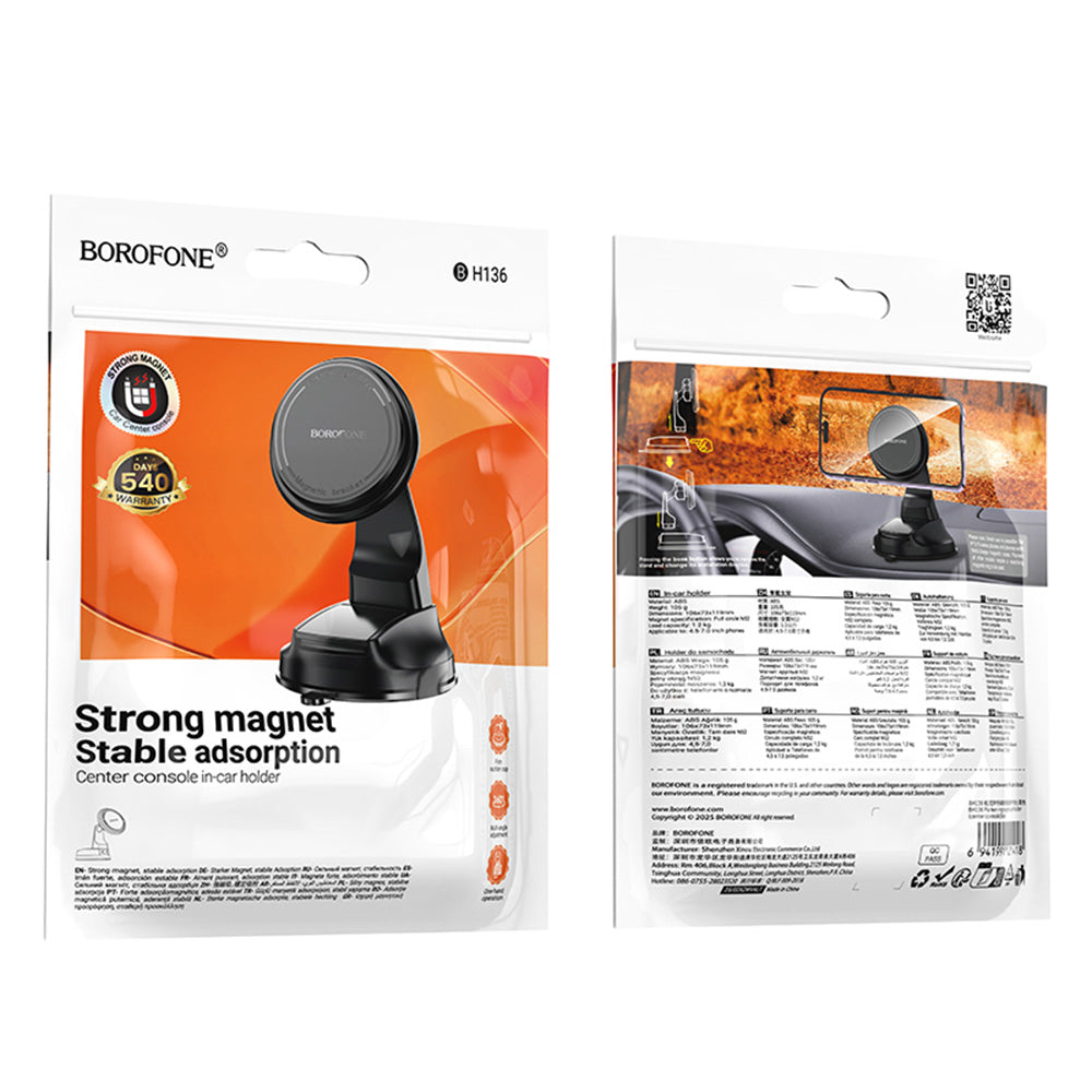 Suport Borofone Parker (BH136), Magnetic, for Dashboard, Strong Magnet, Stable Adsorption, Negru