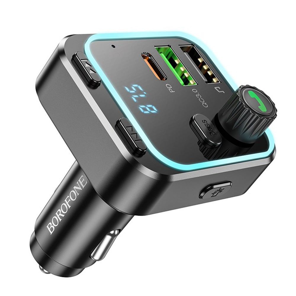 Gadget Borofone FM Modulator and Car Charger Highway (BC53), Bluetooth V5.0, 2x USB, Type-C, 38W, RGB Ambient Lights, Negru