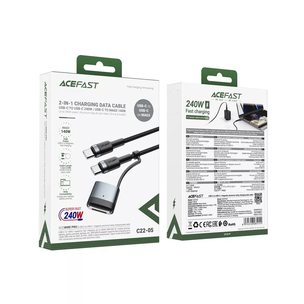 Cablu Acefast (C22-05), Fast Charging, Type-C to Type-C, MagSafe 3 Adapter, 240W, 48V/5A, 1.2m, Negru