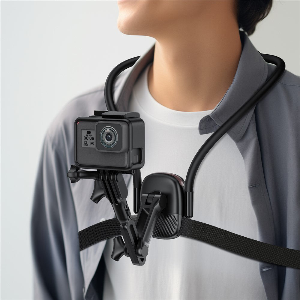 Suport Acefast Neck Phone (E33), for GoPro, Phone, with Clamp, 360° Adjustable, Secure Fit, Silicone Neckband, Negru