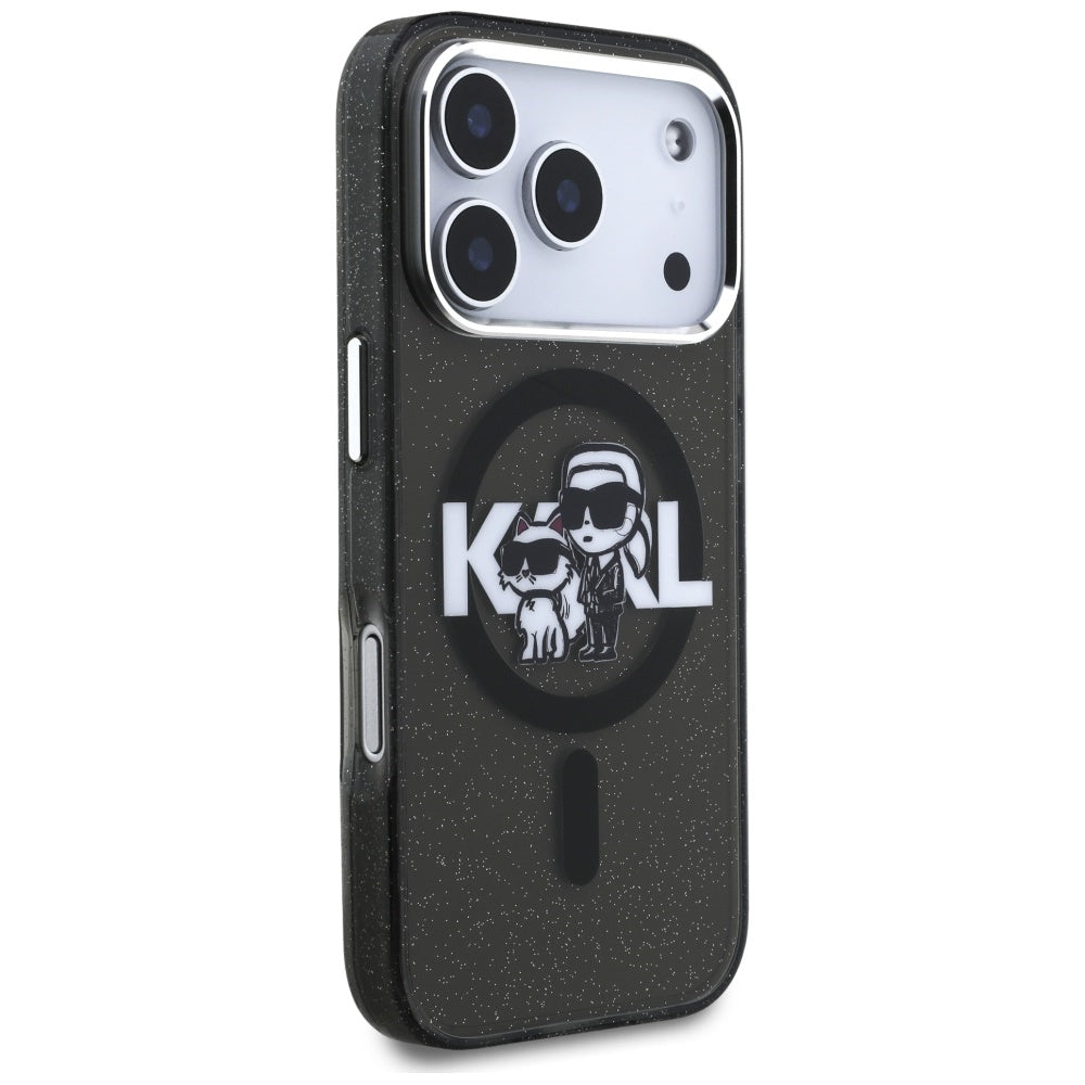 Husa de protectie Karl Lagerfeld IML Glitter Karl & Choupette Sketch Logo MagSafe (KLHMP17LHGKCGKBK) compatibil cu iPhone 17 Pro, Negru