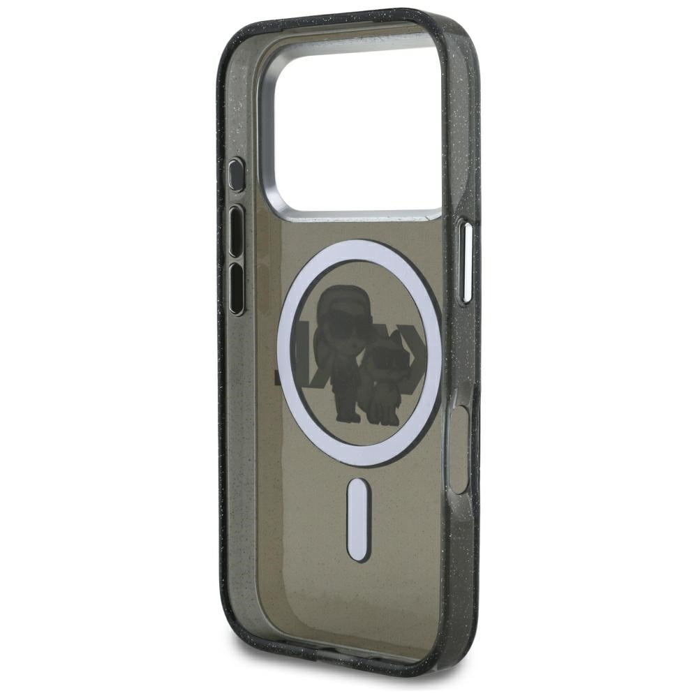 Husa de protectie Karl Lagerfeld IML Glitter Karl & Choupette Sketch Logo MagSafe (KLHMP17LHGKCGKBK) compatibil cu iPhone 17 Pro, Negru