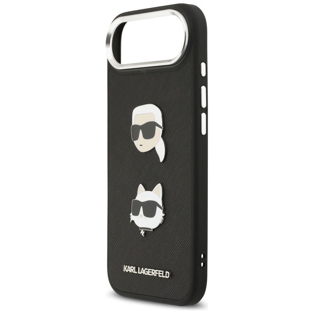Husa de protectie Karl Lagerfeld FW Grained Karl & Choupette Heads Pins & Logo (KLHCP17MPSFDHPOK) compatibil cu iPhone 17 Air, Negru