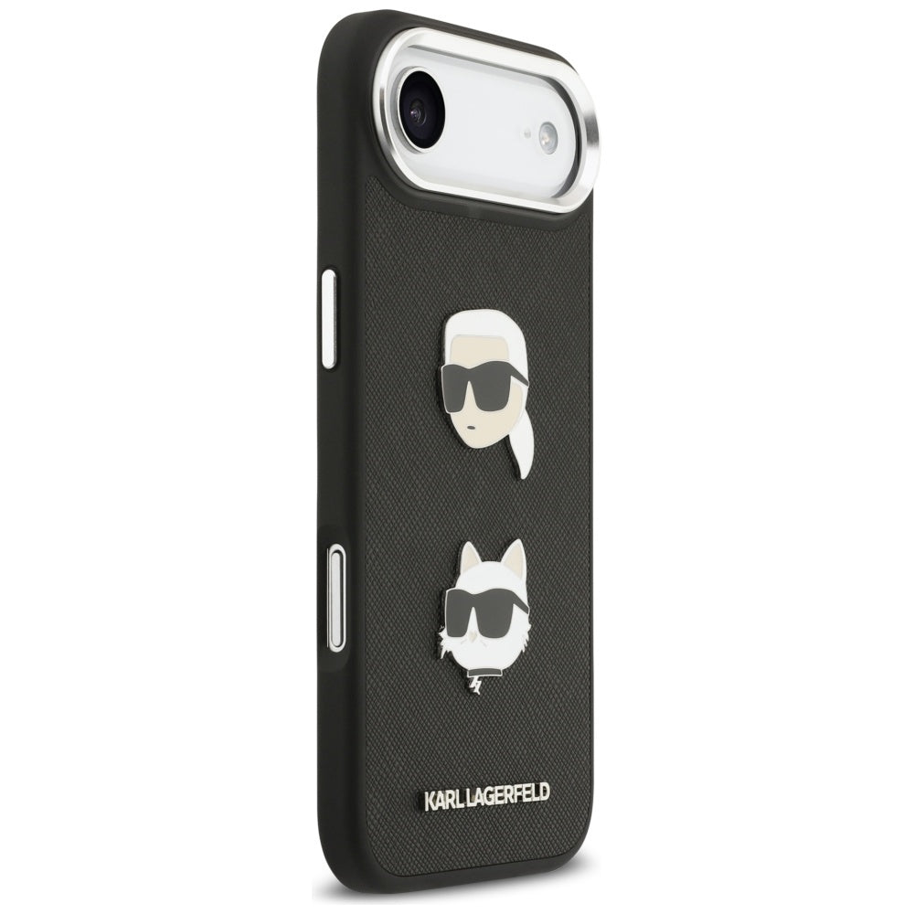 Husa de protectie Karl Lagerfeld FW Grained Karl & Choupette Heads Pins & Logo (KLHCP17MPSFDHPOK) compatibil cu iPhone 17 Air, Negru