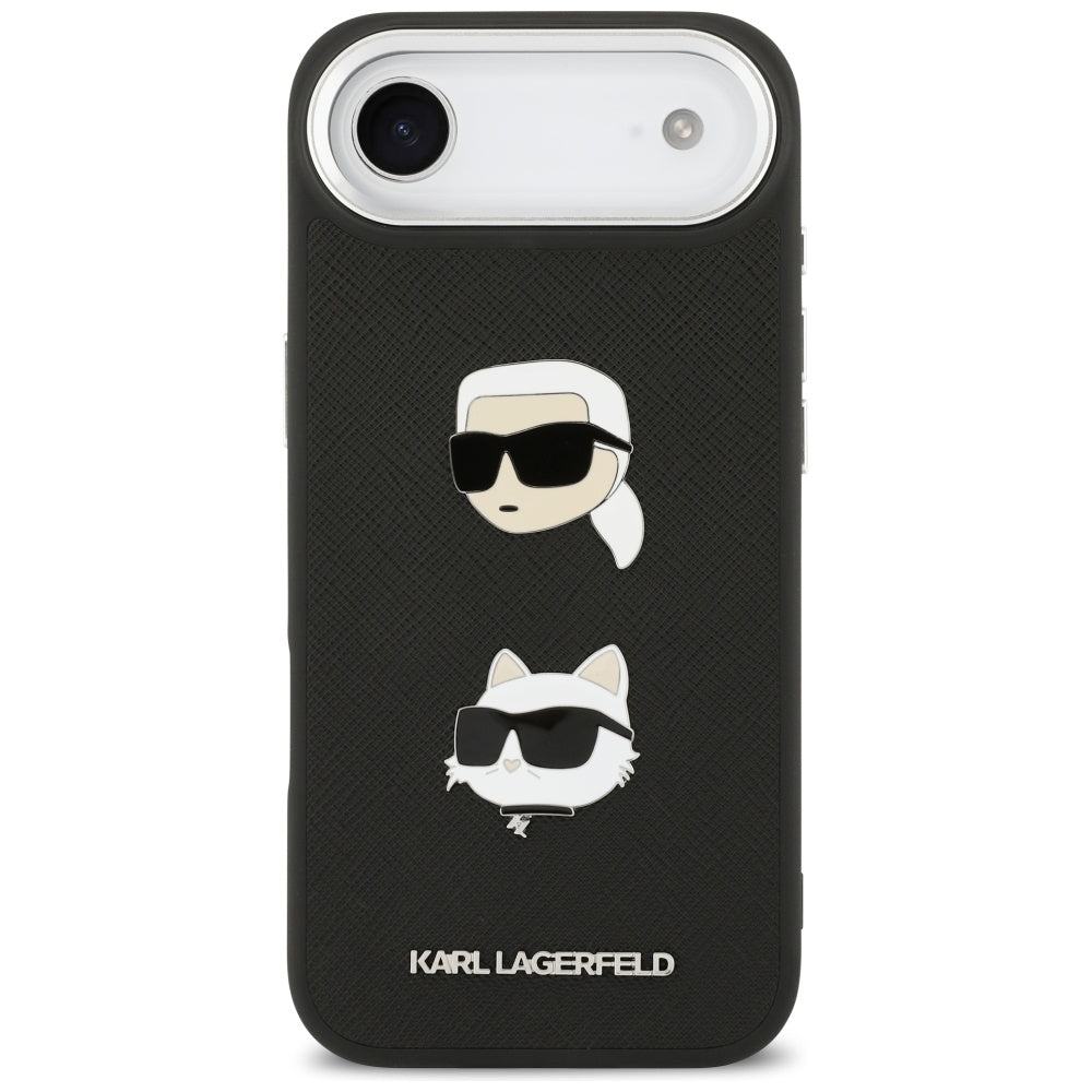 Husa de protectie Karl Lagerfeld FW Grained Karl & Choupette Heads Pins & Logo (KLHCP17MPSFDHPOK) compatibil cu iPhone 17 Air, Negru