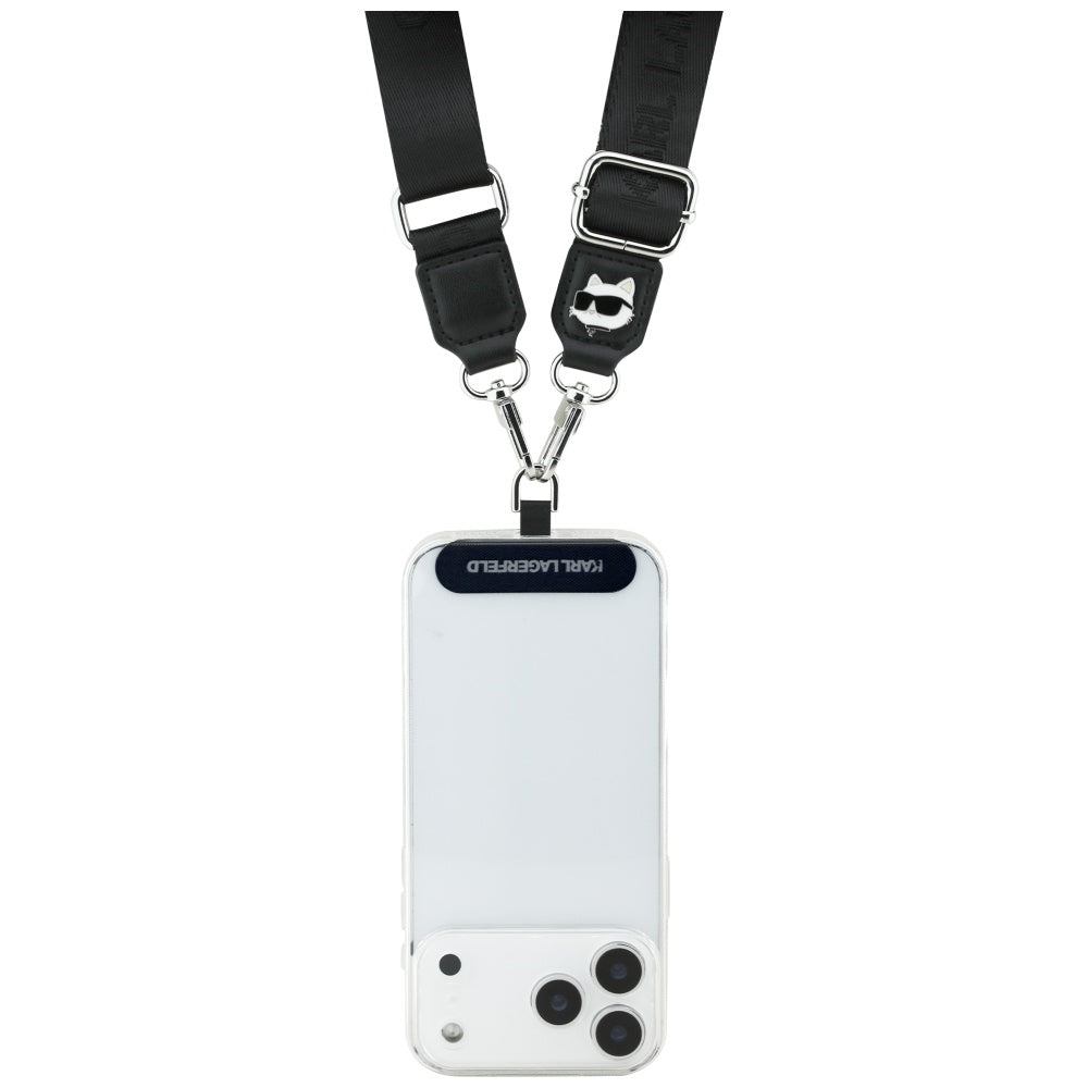 Suport Karl Lagerfeld Strap Tether Patch Choupette Metal Logo (KLUCNCHPSPK), Universal, Negru