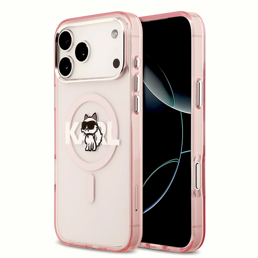 Husa de protectie Karl Lagerfeld IML Choupette Sketch Logo MagSafe (KLHMP17XHGCHGKBP) compatibil cu iPhone 17 Pro Max, Roz