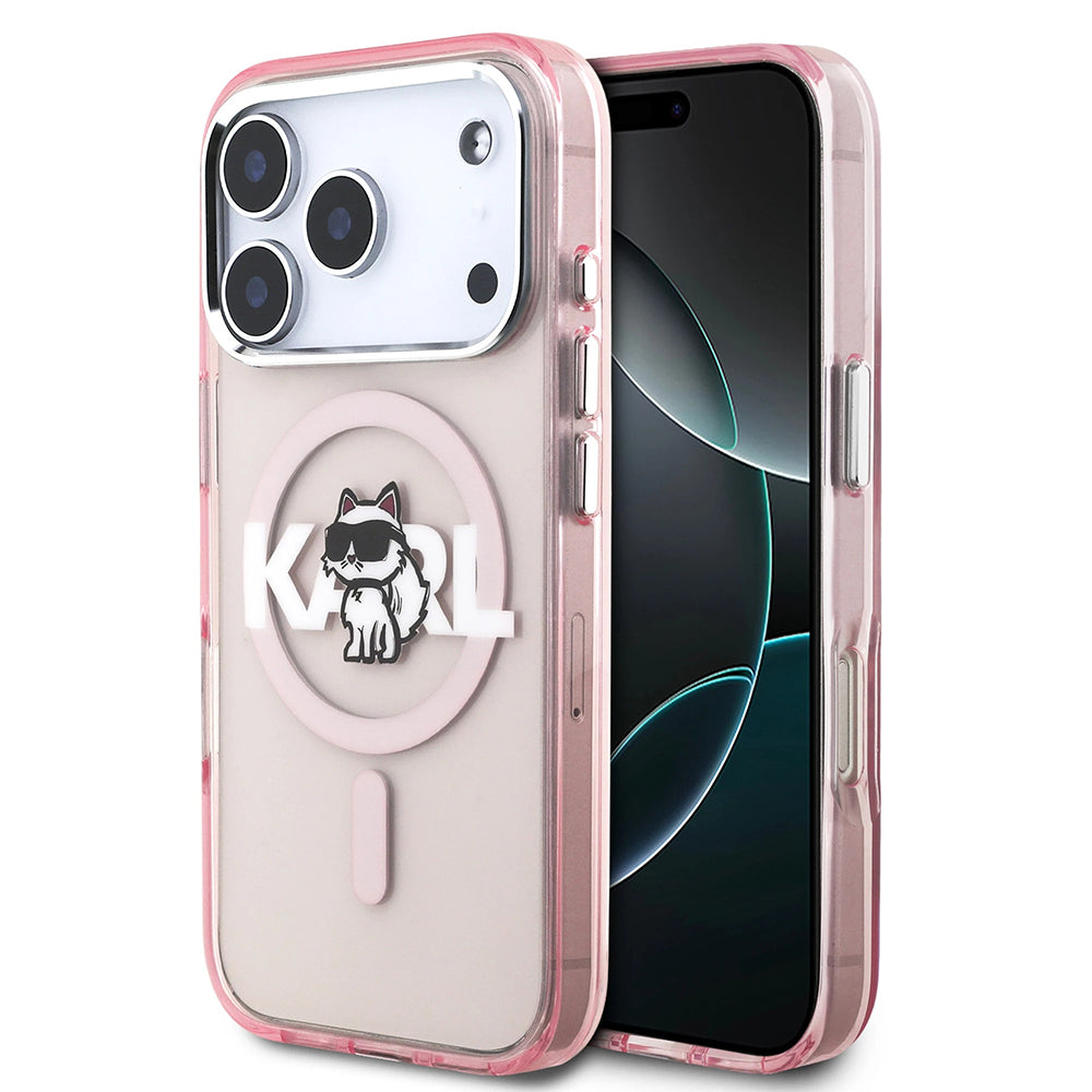 Husa de protectie Karl Lagerfeld IML Choupette Sketch Logo MagSafe (KLHMP17LHGCHGKBP) compatibil cu iPhone 17 Pro, Roz