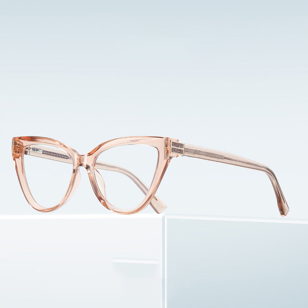 Techsuit Anti-Blue Light Glasses Reflex PC (2279), for Women, Cat Eye, TR90&Metal Frame, AC Lens, Transparent /Brown