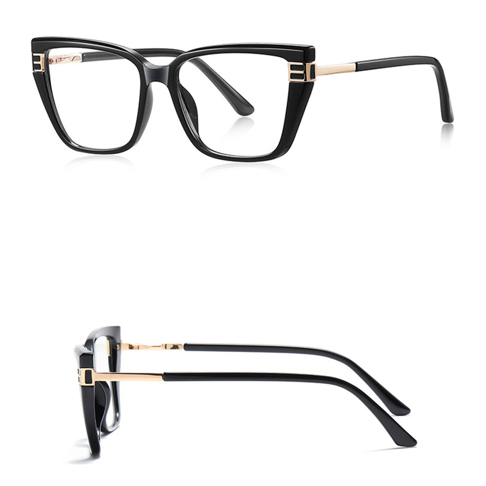 Techsuit Anti-Blue Light Glasses Reflex PC (2275), for Women, Rectangle, TR90&Metal Frame, AC Lens, Negru /Gold