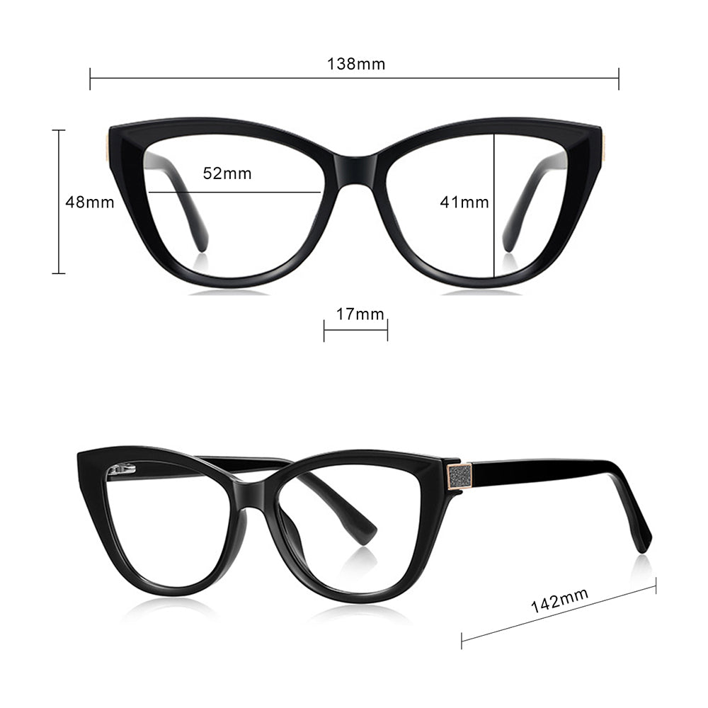 Techsuit Anti-Blue Light Glasses Reflex PC (2276), for Women, Cat Eye, TR90&PC Frame, AC Lens, Negru