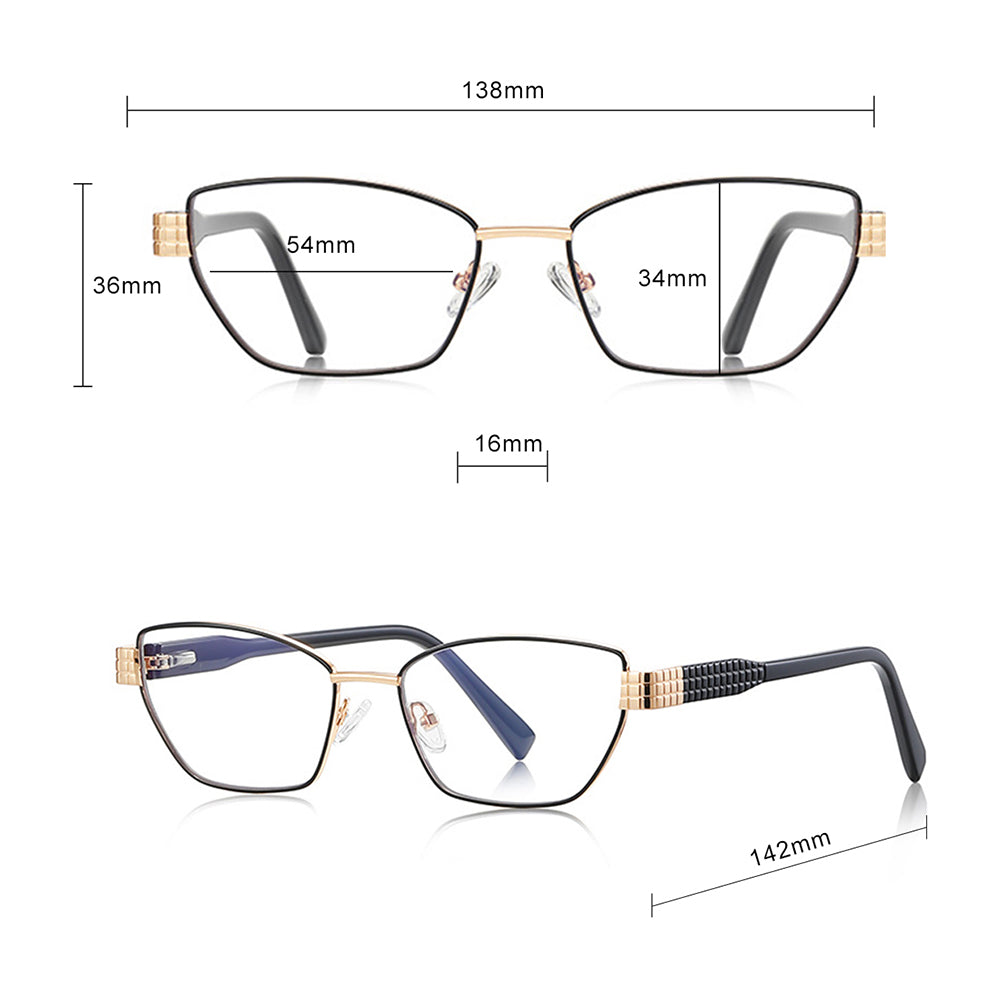 Techsuit Anti-Blue Light Glasses Reflex PC (3162), for Women, Rectangle, Metal Frame, AC Lens, Auriu