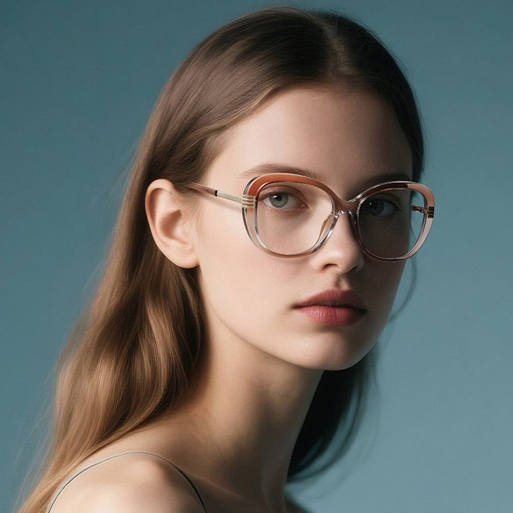 Techsuit Anti-Blue Light Glasses Reflex PC (2265), for Women, Butterfly, TR90&Metal Frame, AC Lens, Transparent /Brown