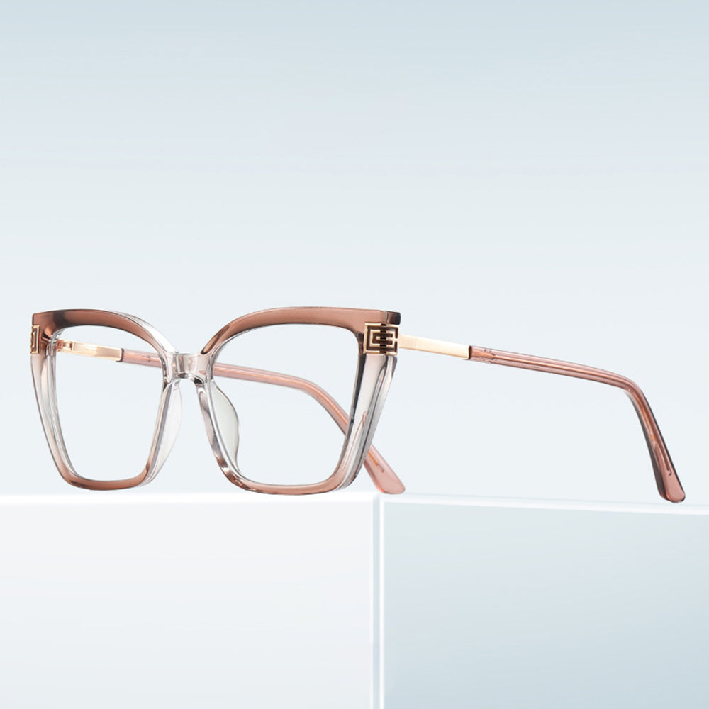 Techsuit Anti-Blue Light Glasses Reflex PC (2260), for Women, Oversize, TR90&Metal Frame, AC Lens, Negru /Gold